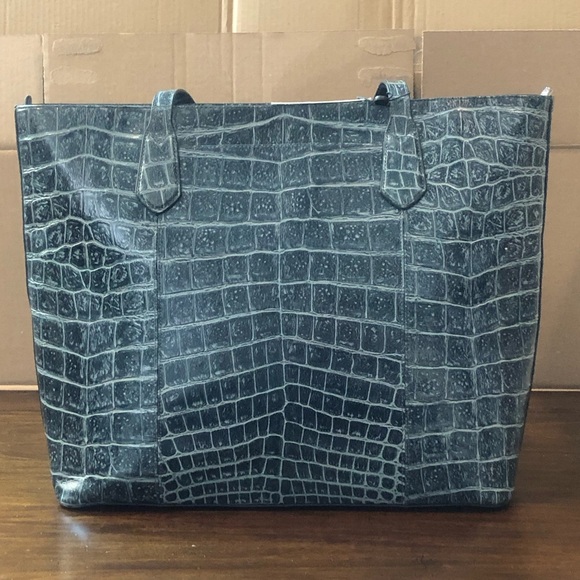 BRAHMIN Misha Obsidian Veil Crocodile Leather Shoulder Bag Top Zip Closure NWT - Picture 3 of 17